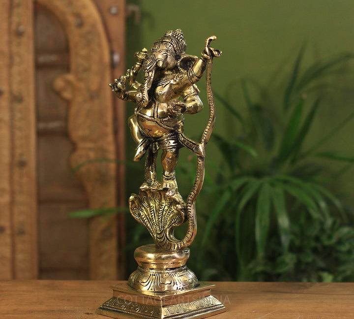 Brass Dancing Ganesh On Cobra 13"