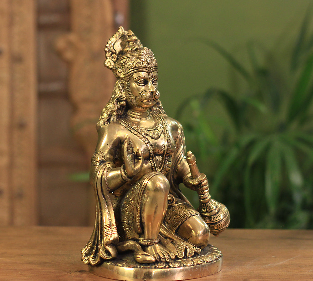 Brass Hanuman Sitting 9"