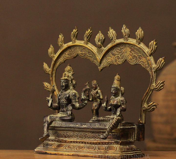 Brass Shiva Parvati In Ring with Kartikaye