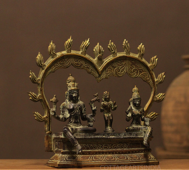 Brass Shiva Parvati In Ring with Kartikaye