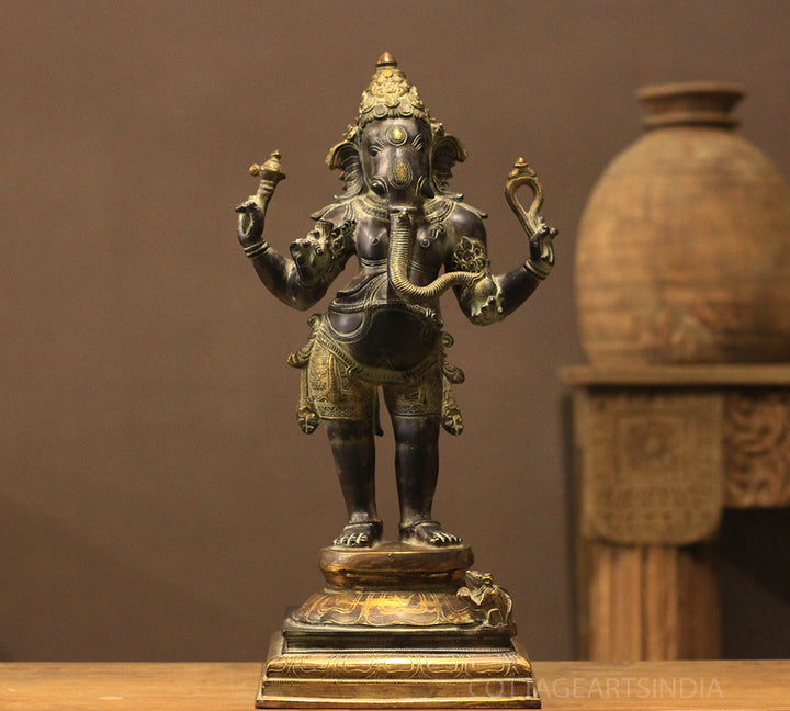 Brass Four Arm Standing Ganesh 20"