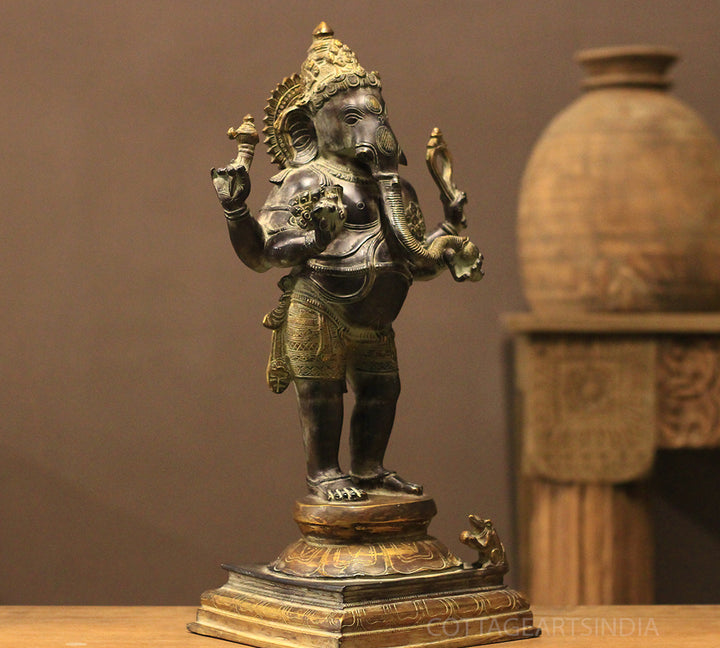 Brass Four Arm Standing Ganesh 20"