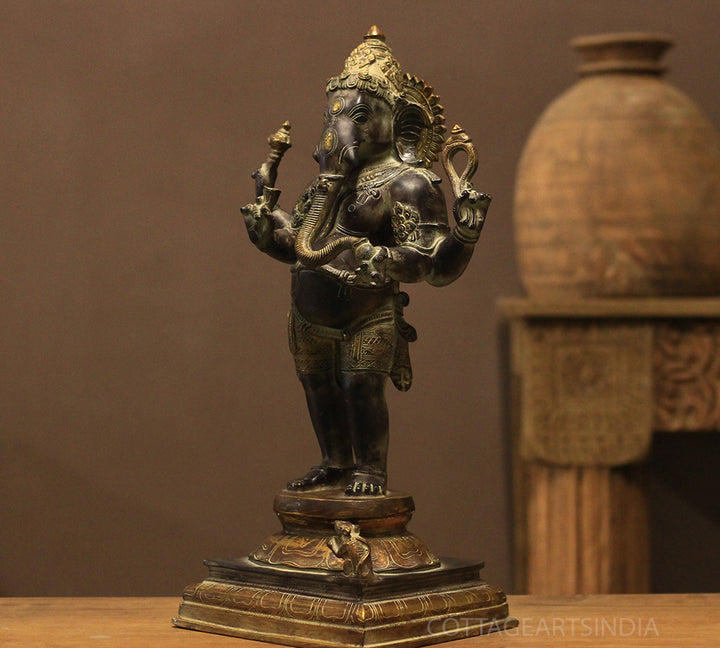 Brass Four Arm Standing Ganesh 20"