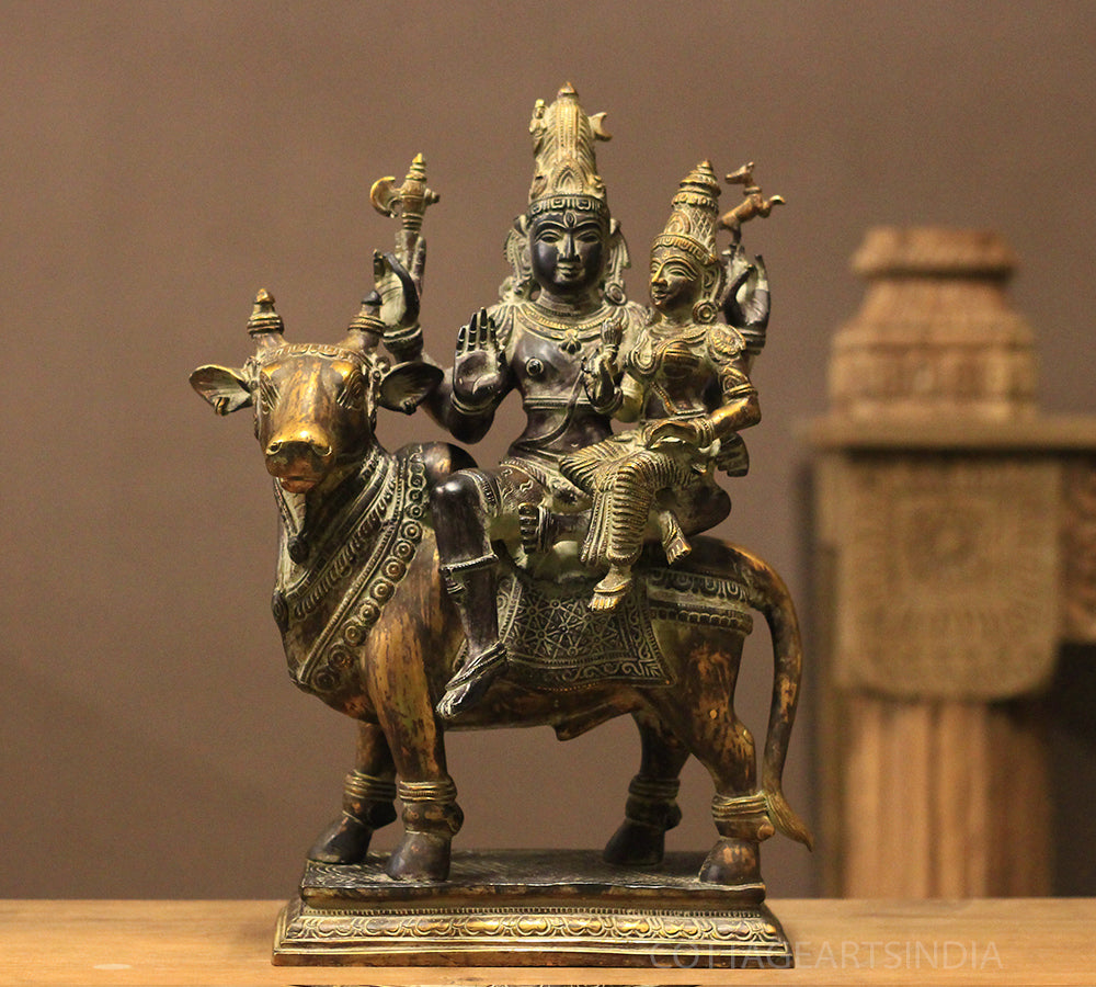 Brass Shiva Parvati on Bull 16"