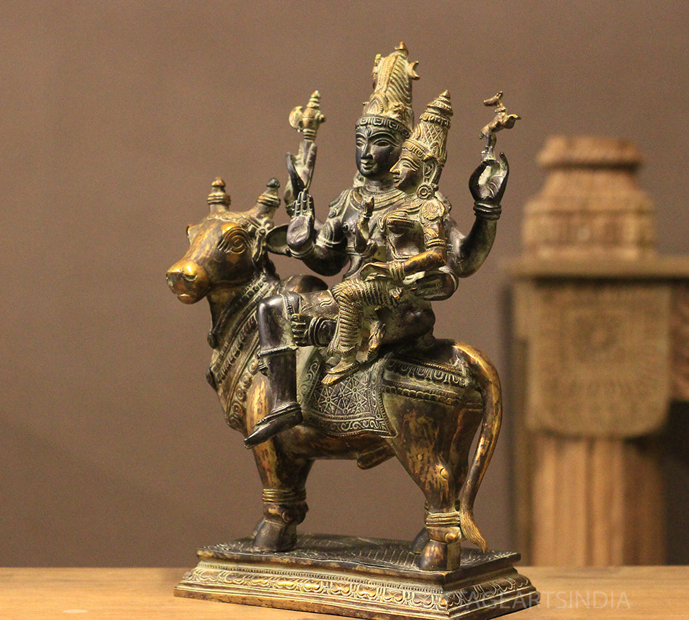 Brass Shiva Parvati on Bull 16"