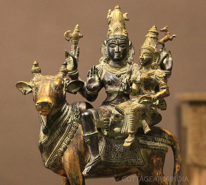 Brass Shiva Parvati on Bull 16"