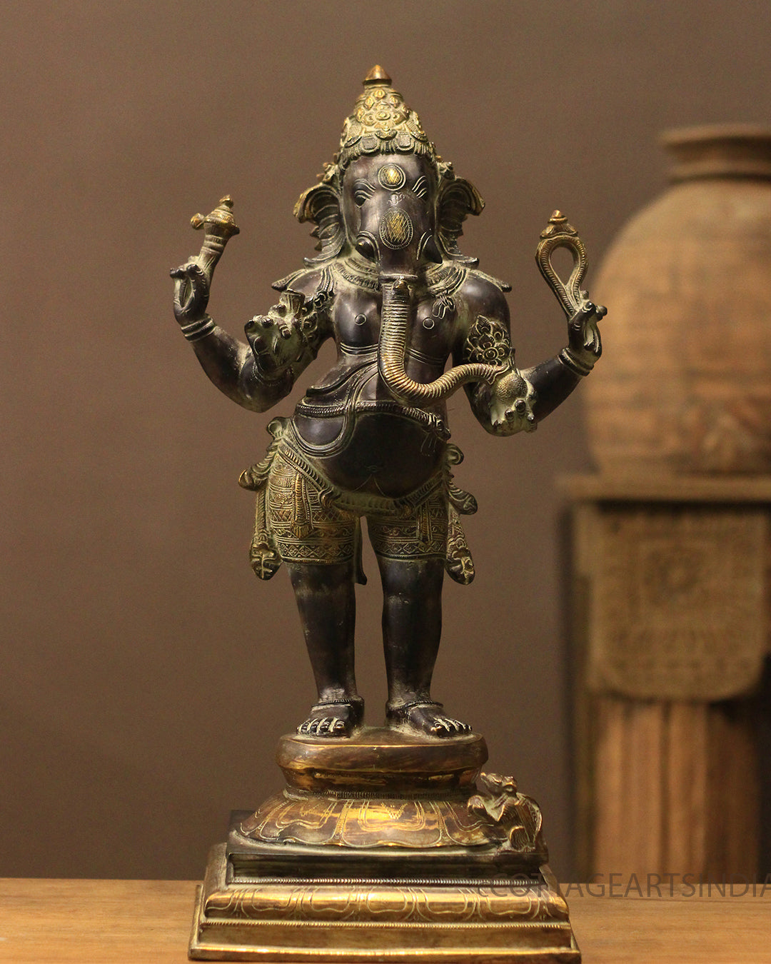 Brass Four Arm Standing Ganesh 20"