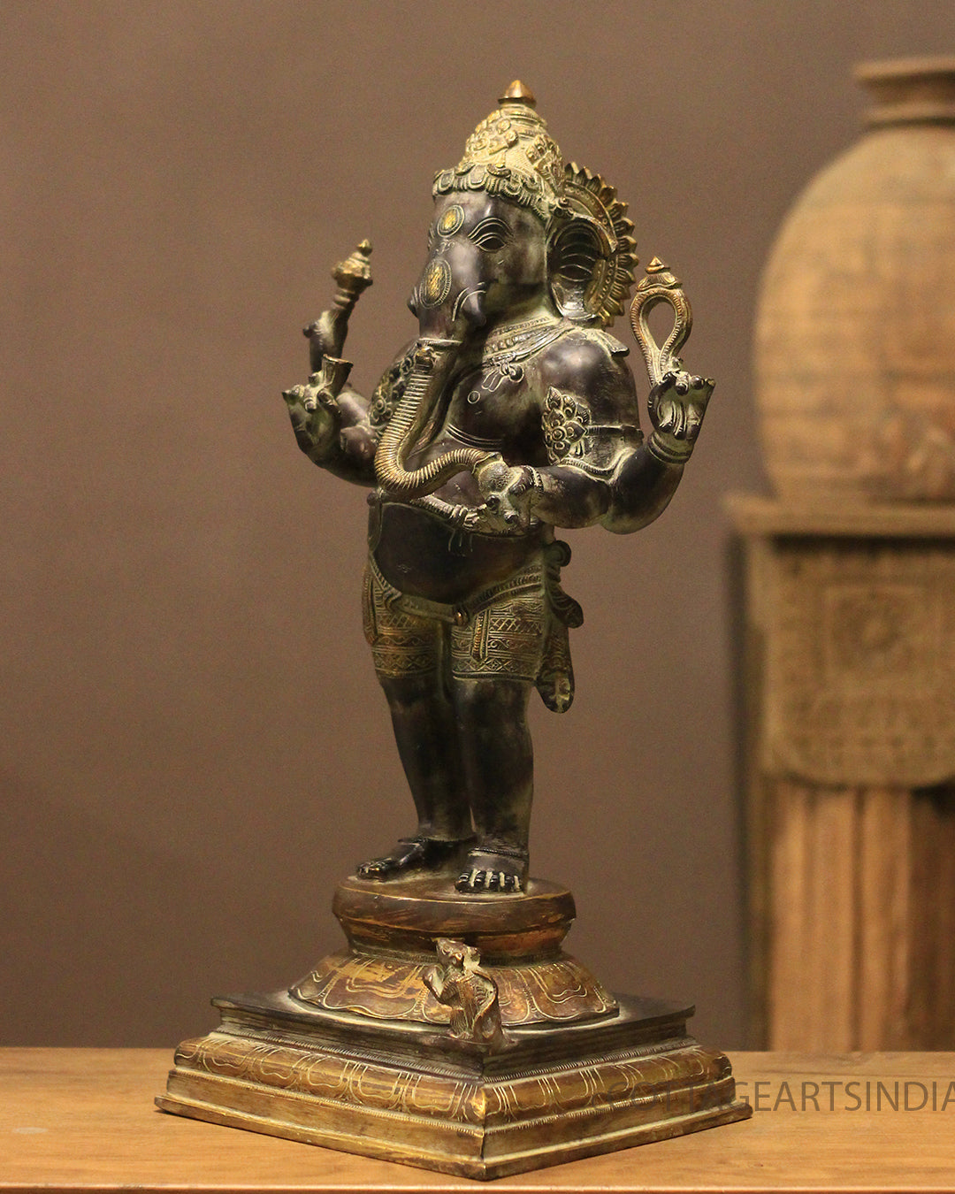 Brass Four Arm Standing Ganesh 20"