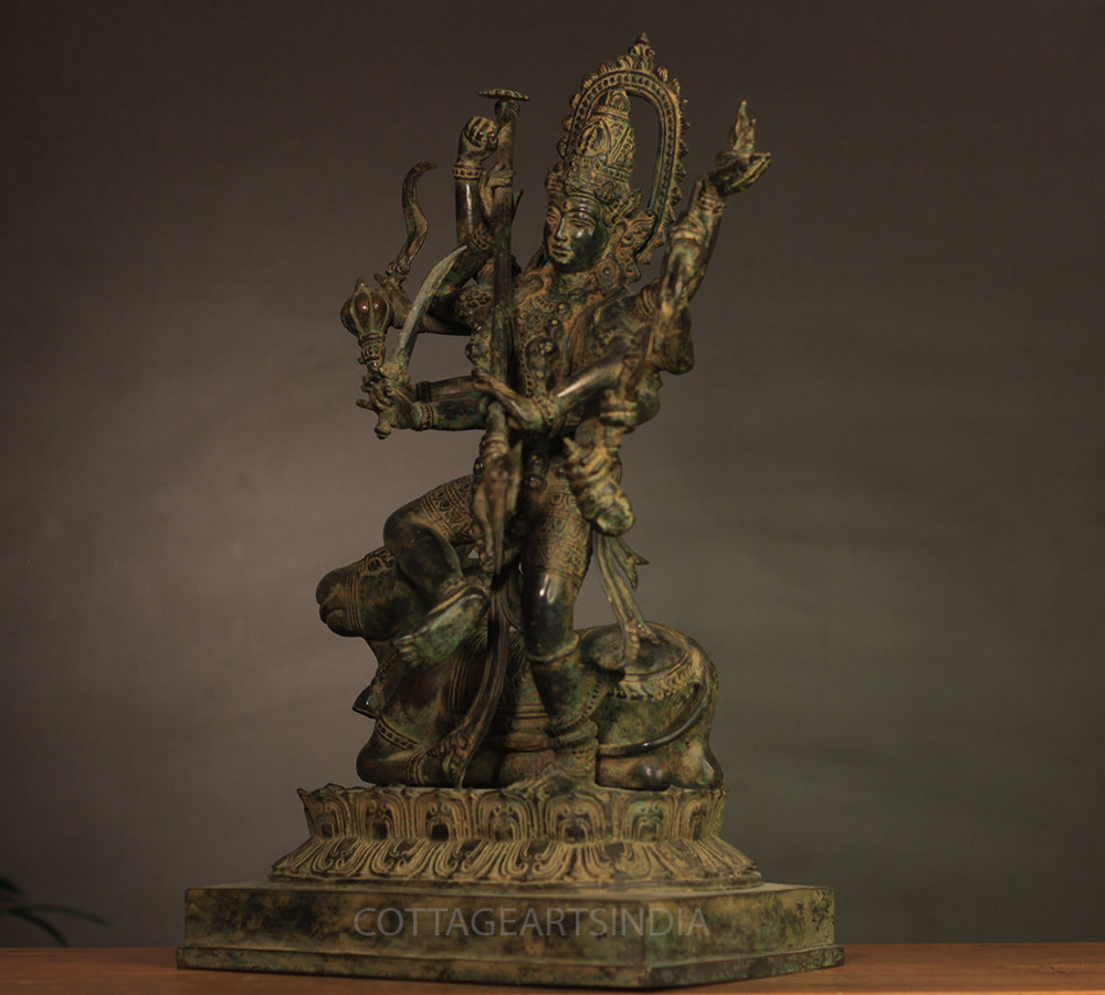 Balinese Bronze 10 Armed Durga Mahisura Mardini 18"