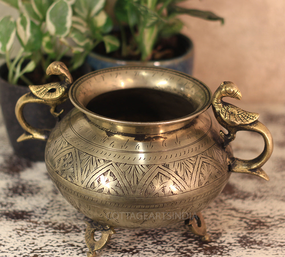 Brass Vintage Carved Planter