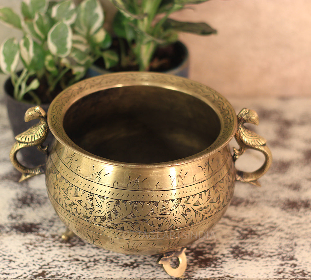 Brass Vintage Carved Planter