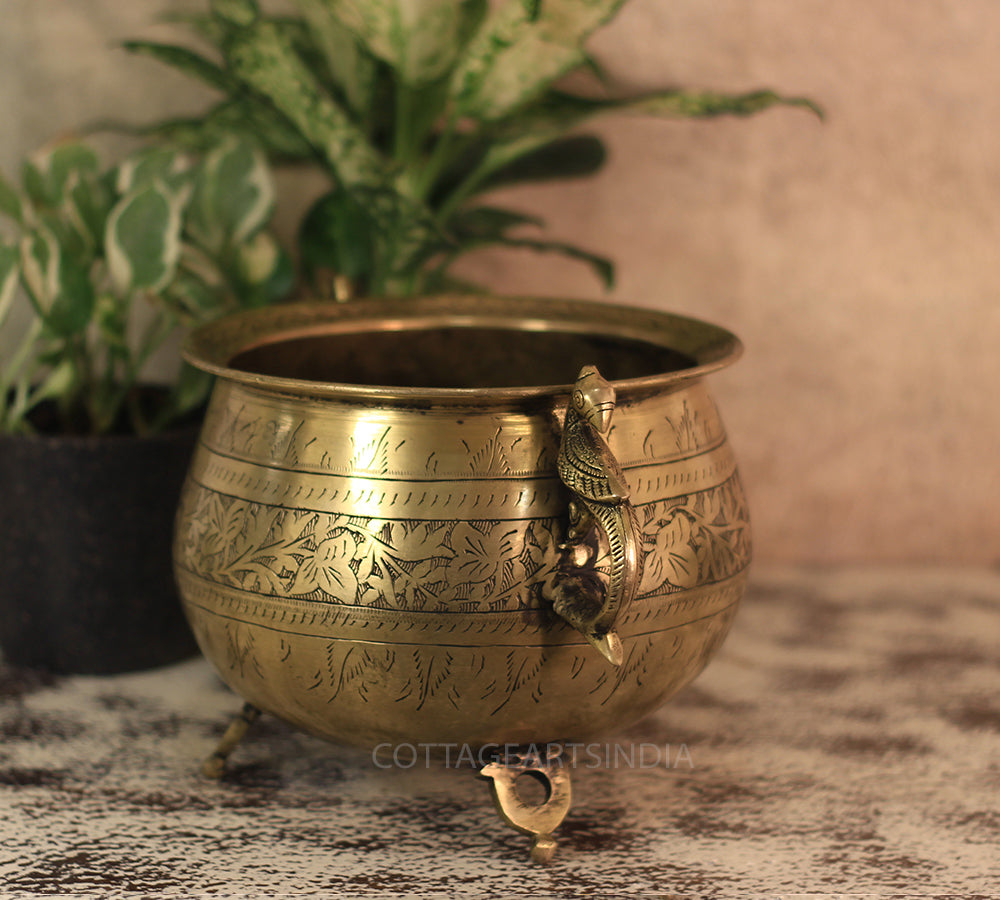 Brass Vintage Carved Planter