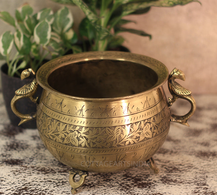 Brass Vintage Carved Planter