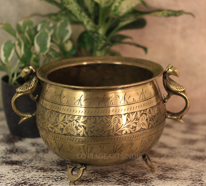 Brass Vintage Carved Planter