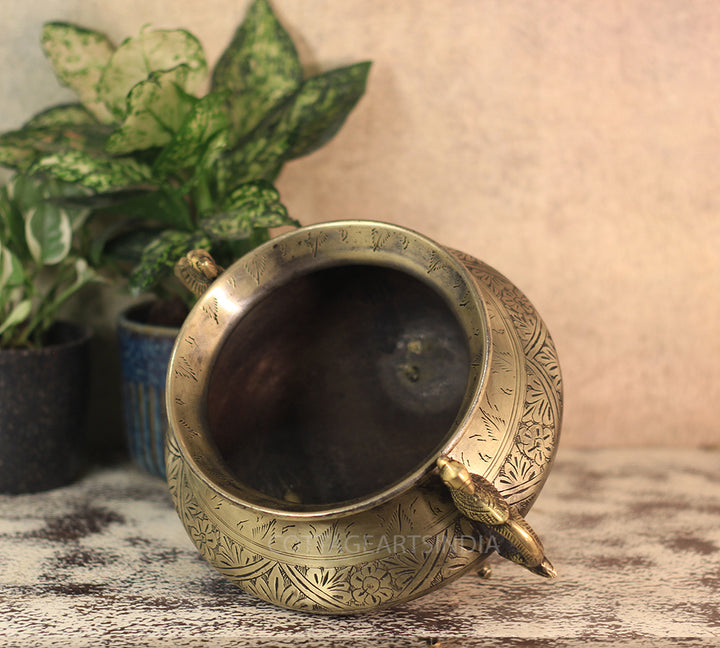 Brass Vintage Carved Planter