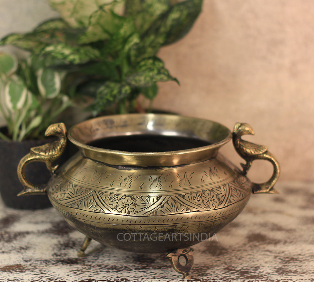 Brass Vintage Carved Planter