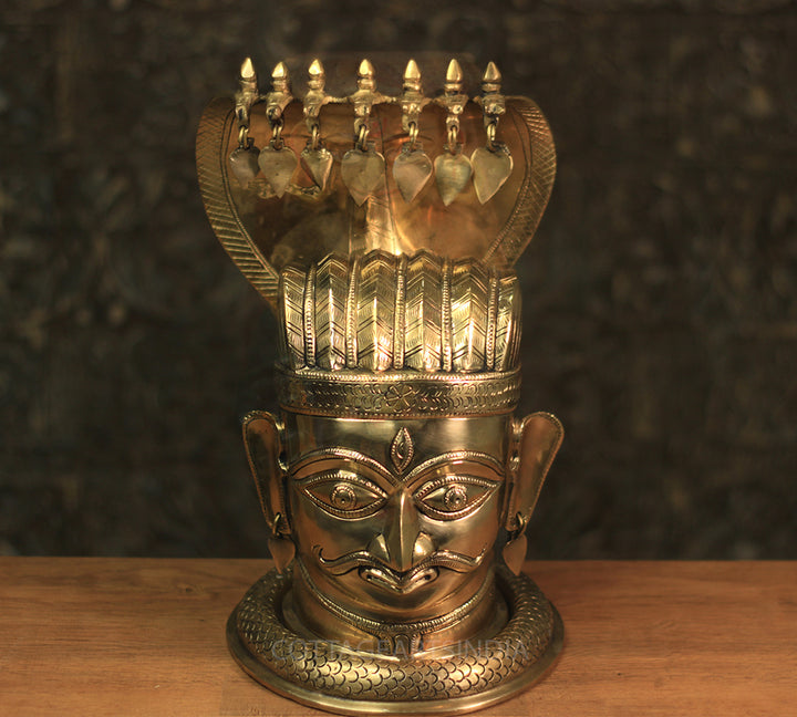 Brass Shiva Mukhlingam With Nagabharanam 13"