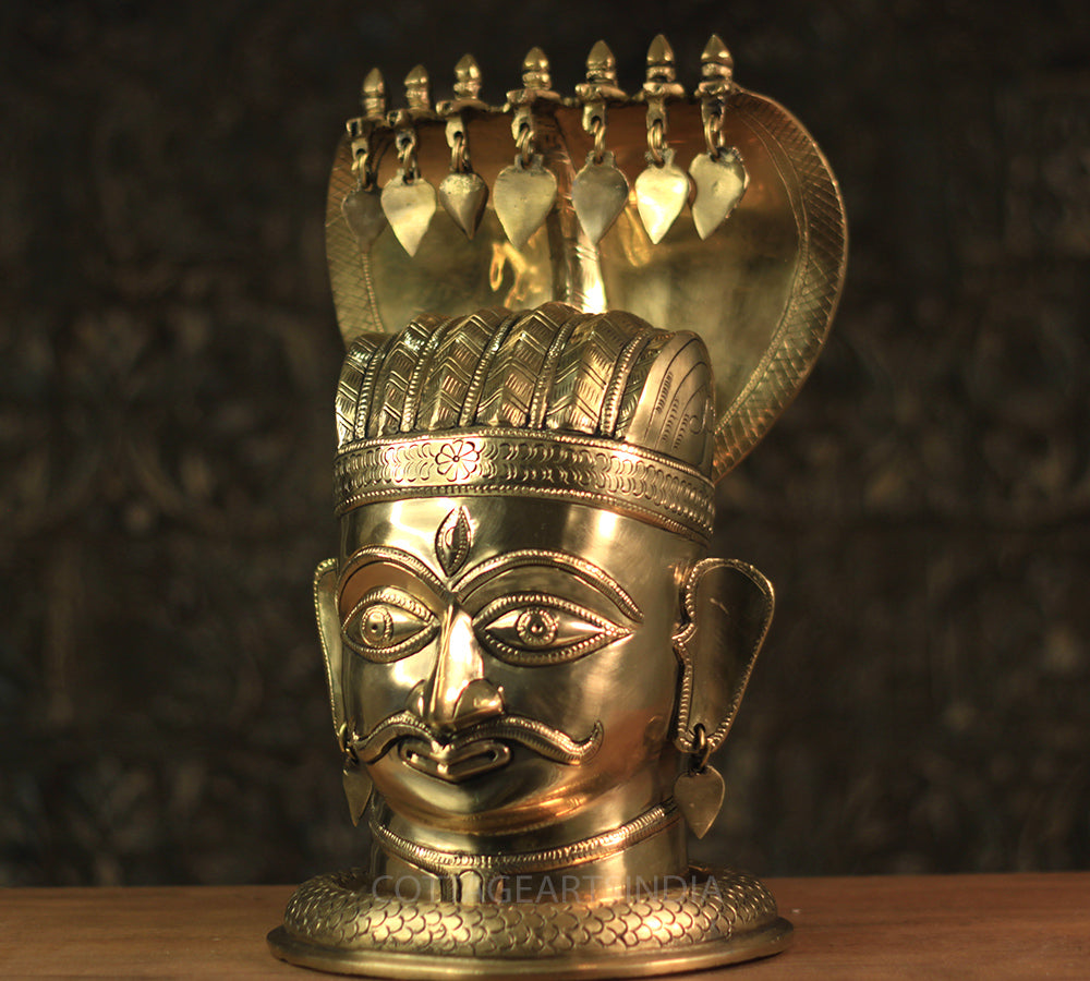 Brass Shiva Mukhlingam With Nagabharanam 13"