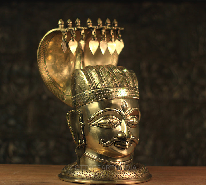 Brass Shiva Mukhlingam With Nagabharanam 13"