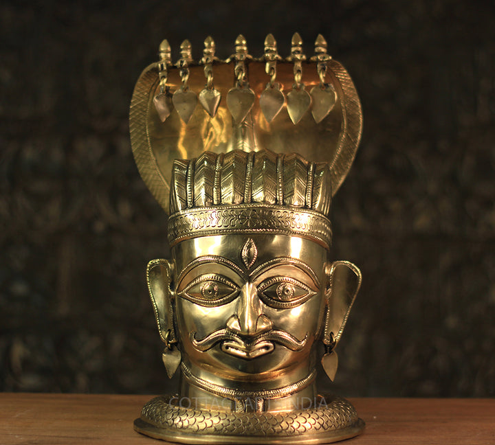 Brass Shiva Mukhlingam With Nagabharanam 13"