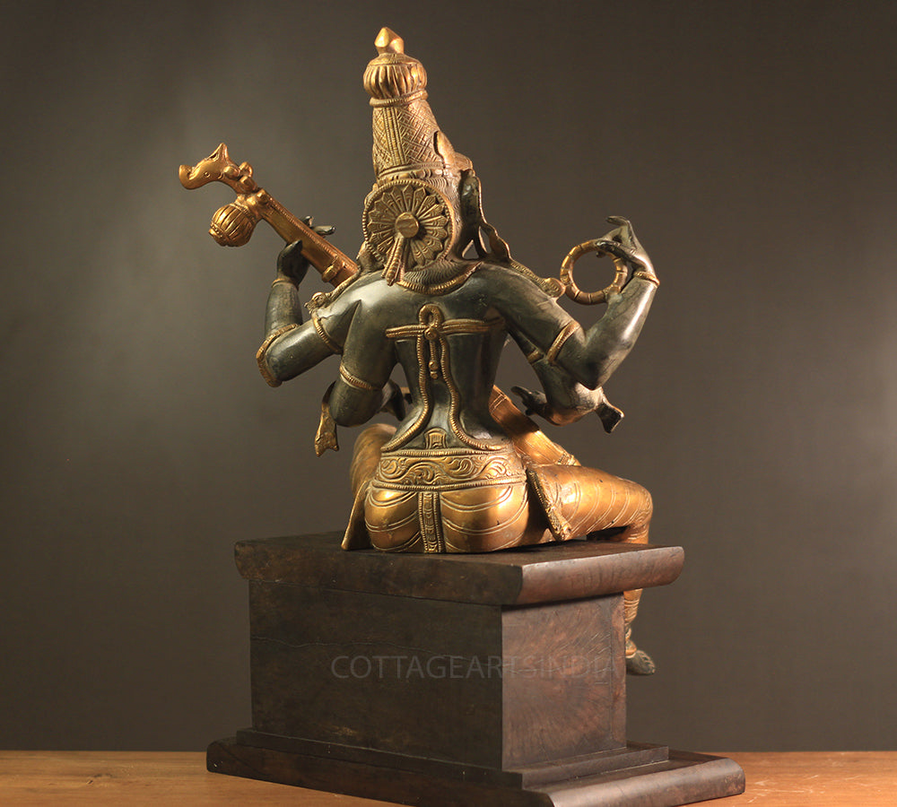 Brass Saraswati Antique Black and Gold