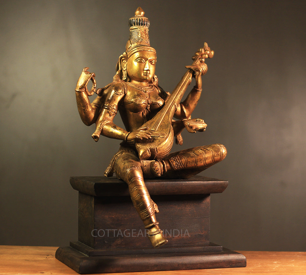 Brass Saraswati Vintage Finish