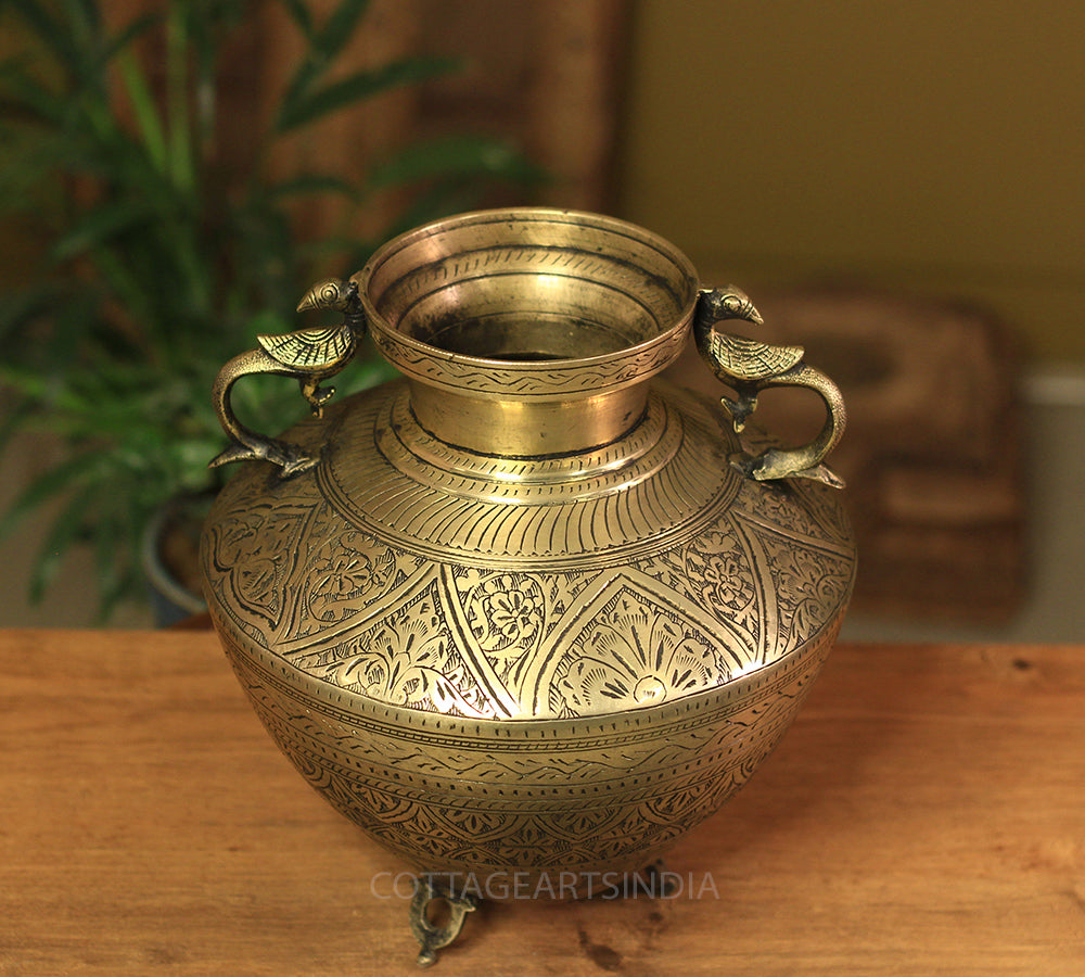 Brass Vintage Carved Planter