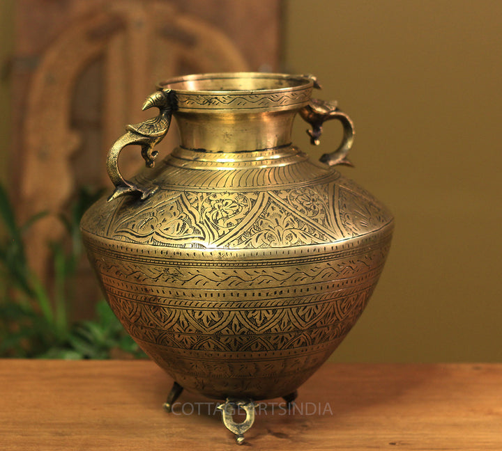 Brass Vintage Carved Planter