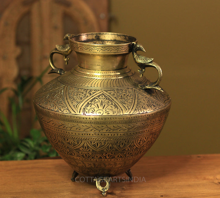 Brass Vintage Carved Planter