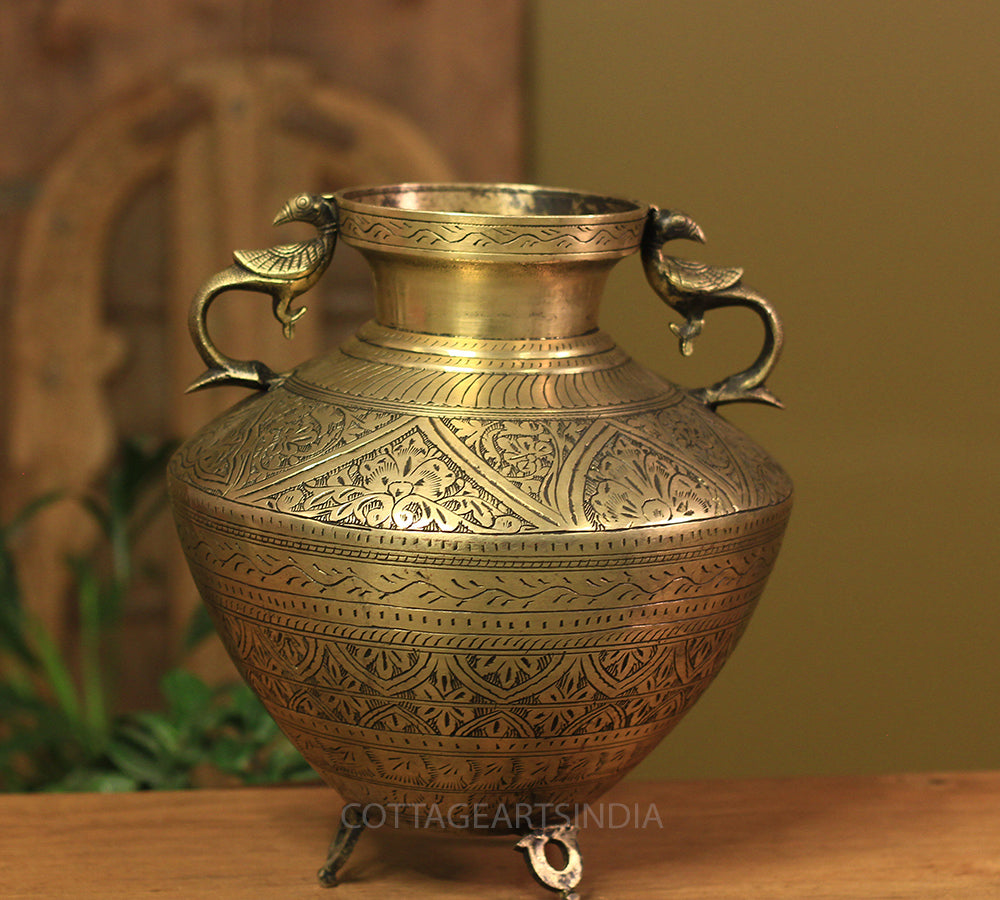 Brass Vintage Carved Planter