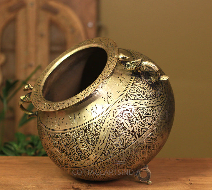 Brass Vintage Carved Planter