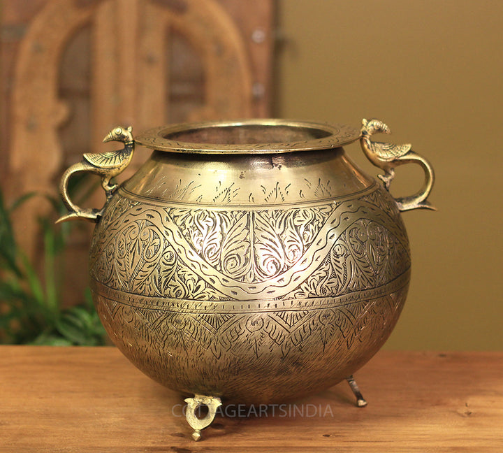 Brass Vintage Carved Planter