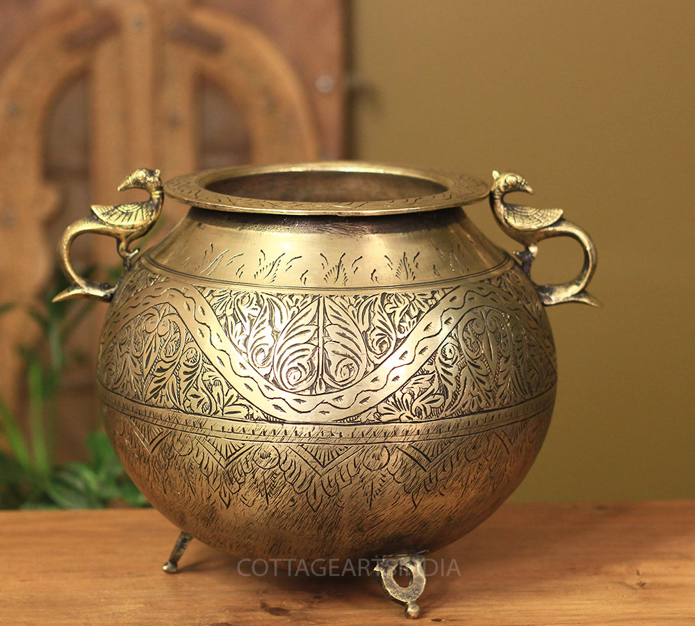 Brass Vintage Carved Planter