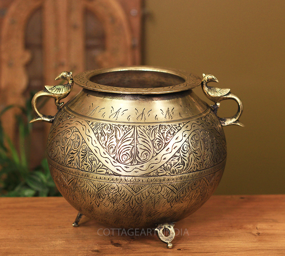 Brass Vintage Carved Planter