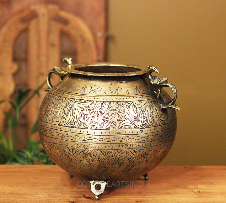 Brass Vintage Carved Planter