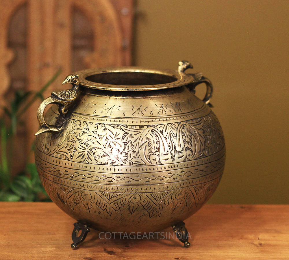 Brass Vintage Carved Planter