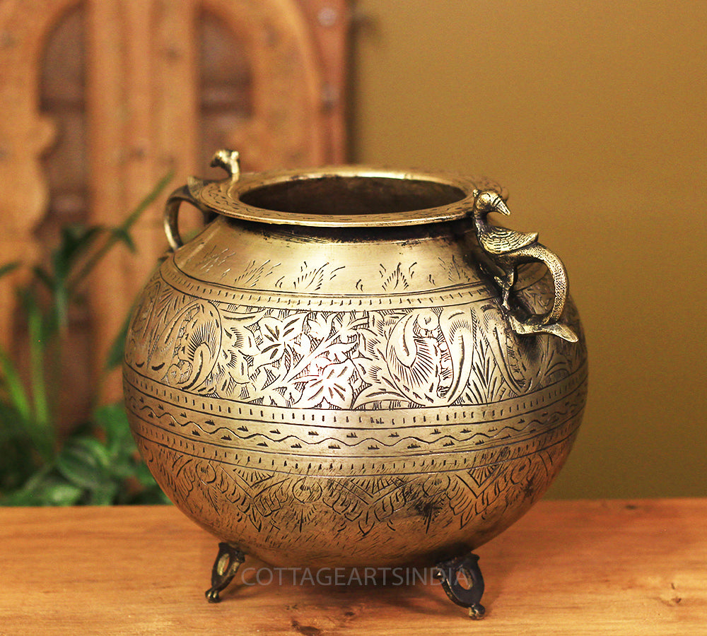 Brass Vintage Carved Planter