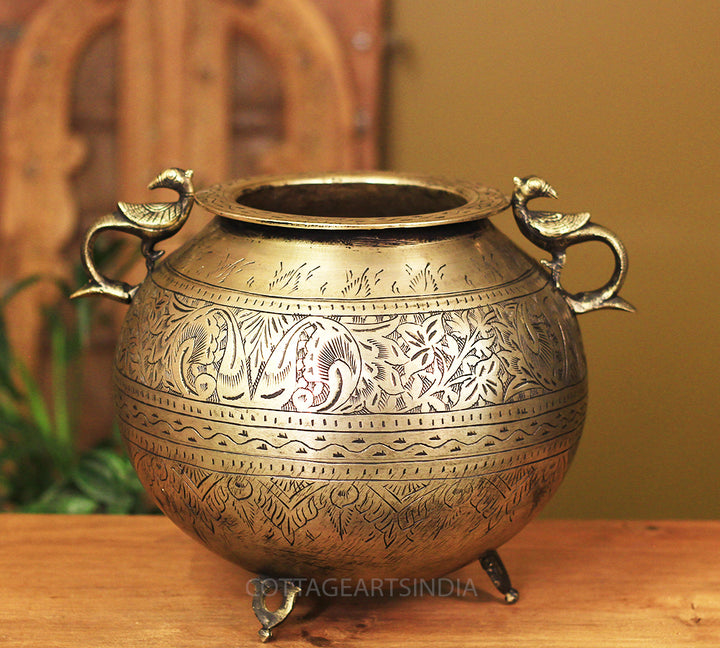 Brass Vintage Carved Planter