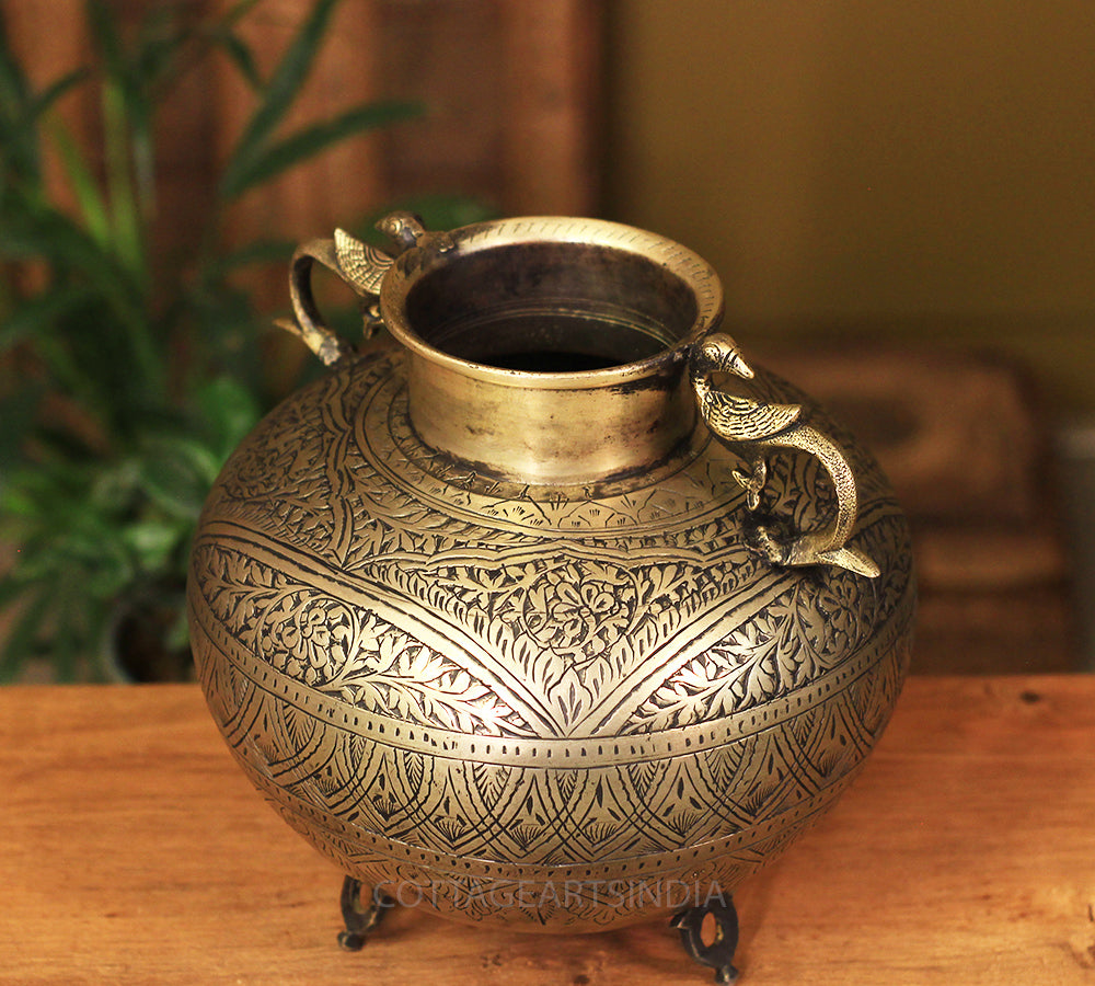 Brass Vintage Carved Planter