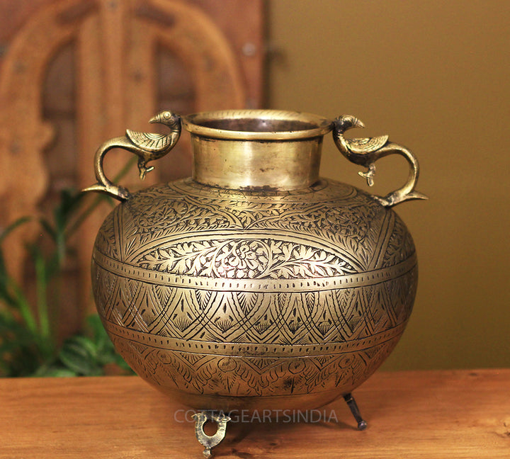 Brass Vintage Carved Planter