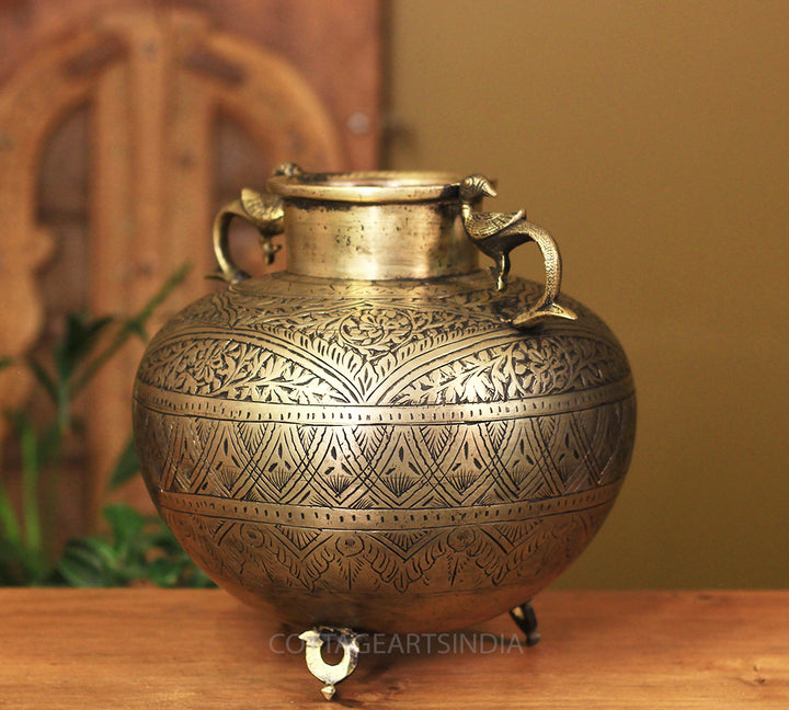 Brass Vintage Carved Planter