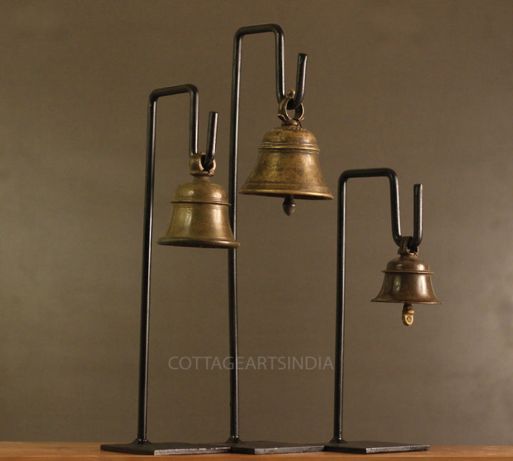 Vintage Brass Bells on Stand