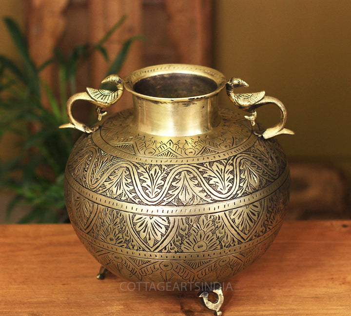 Brass Vintage Carved Planter