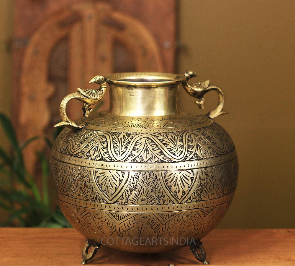 Brass Vintage Carved Planter