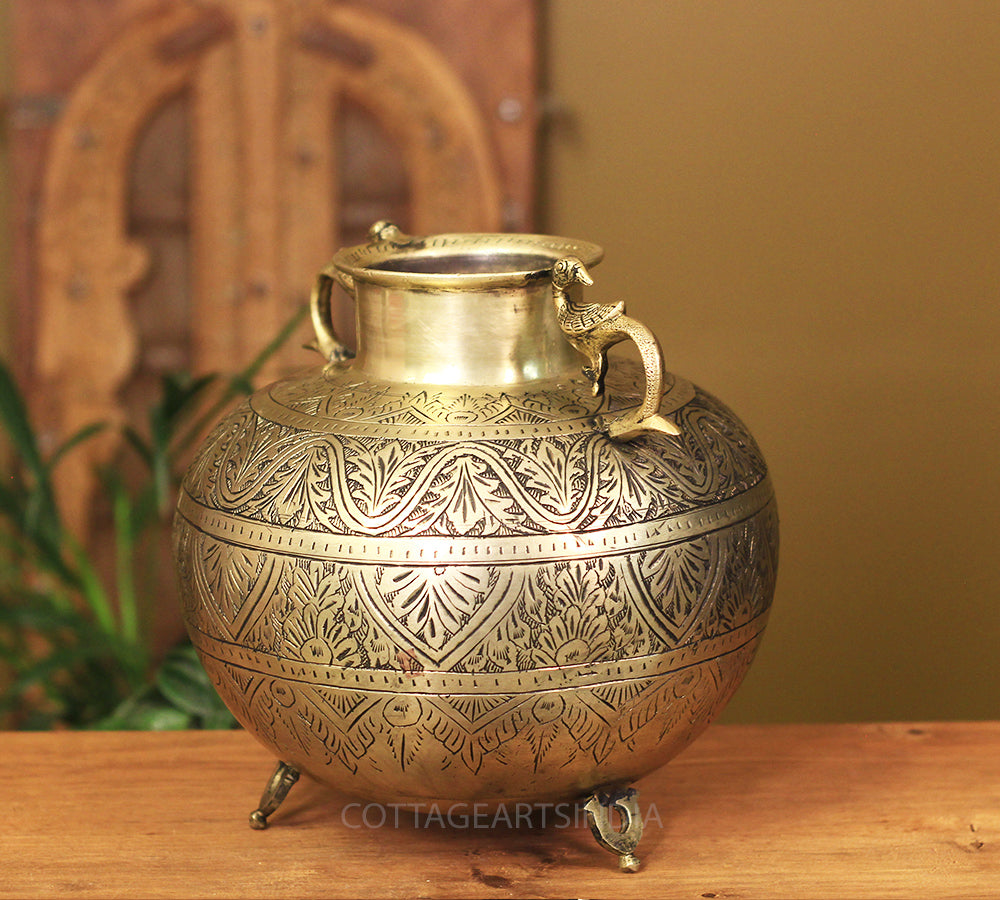 Brass Vintage Carved Planter