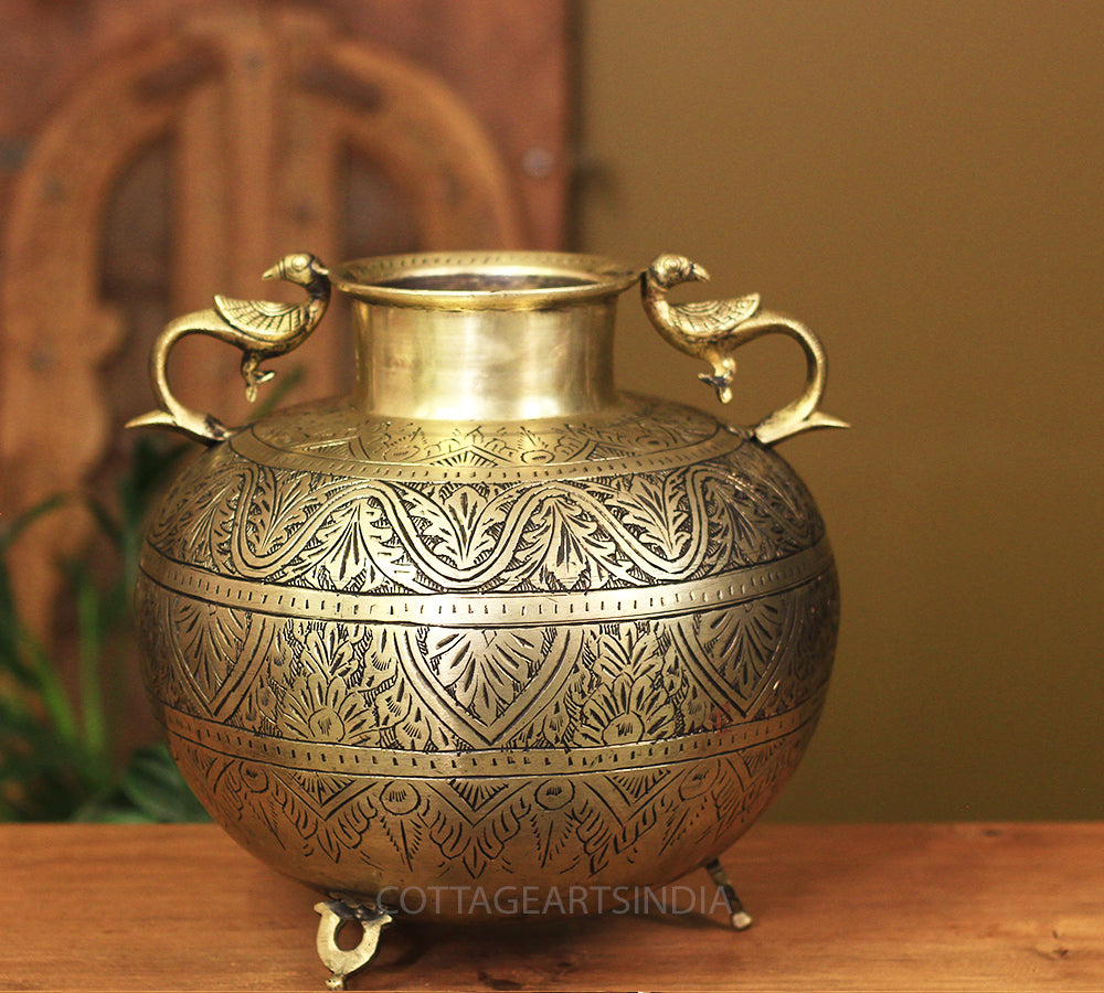 Brass Vintage Carved Planter