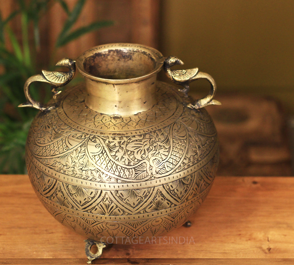 Brass Vintage Carved Planter