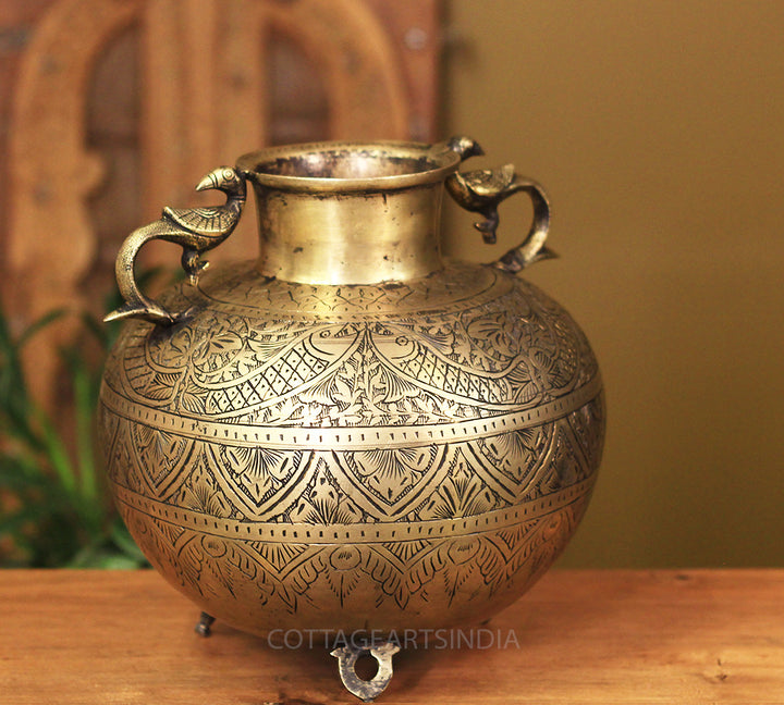 Brass Vintage Carved Planter