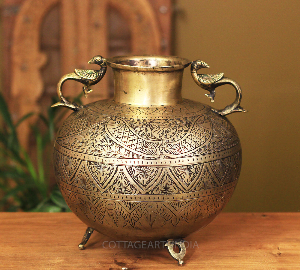 Brass Vintage Carved Planter