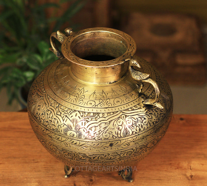 Brass Vintage Carved Planter